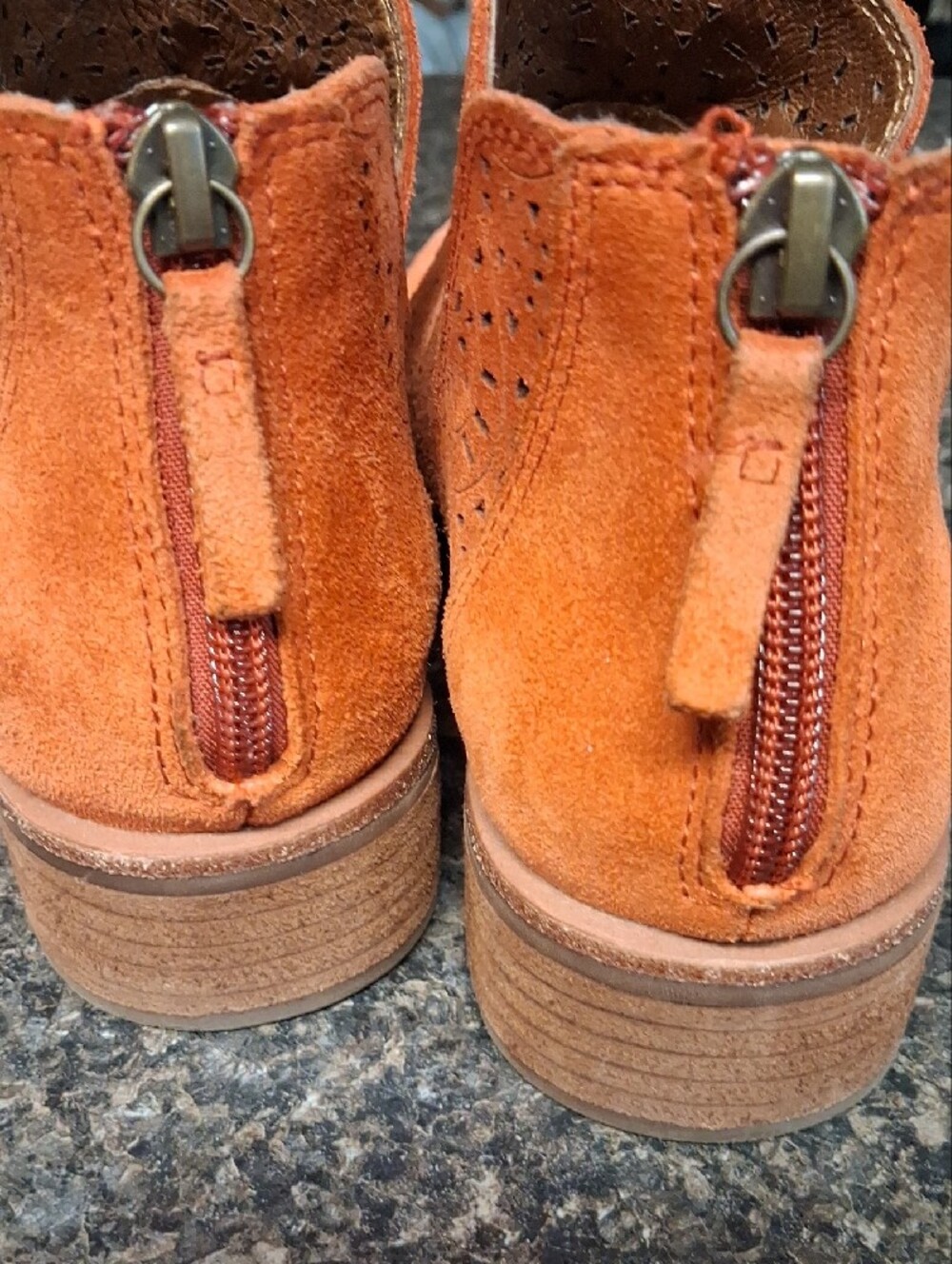 Women’s Sofft Suede Ankle Booties in Orange - Perforated Detail - Picture 4 of 5